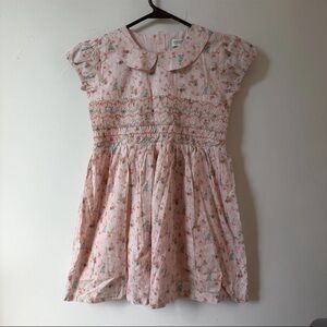 Girls Smocked Pink Floral Dress Size 5–6 Cotton Peter Pan Collar Cottagecore